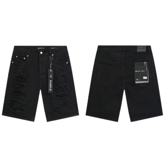 Black Denim Shorts with Heavy Multi-Rip Knee Distressing